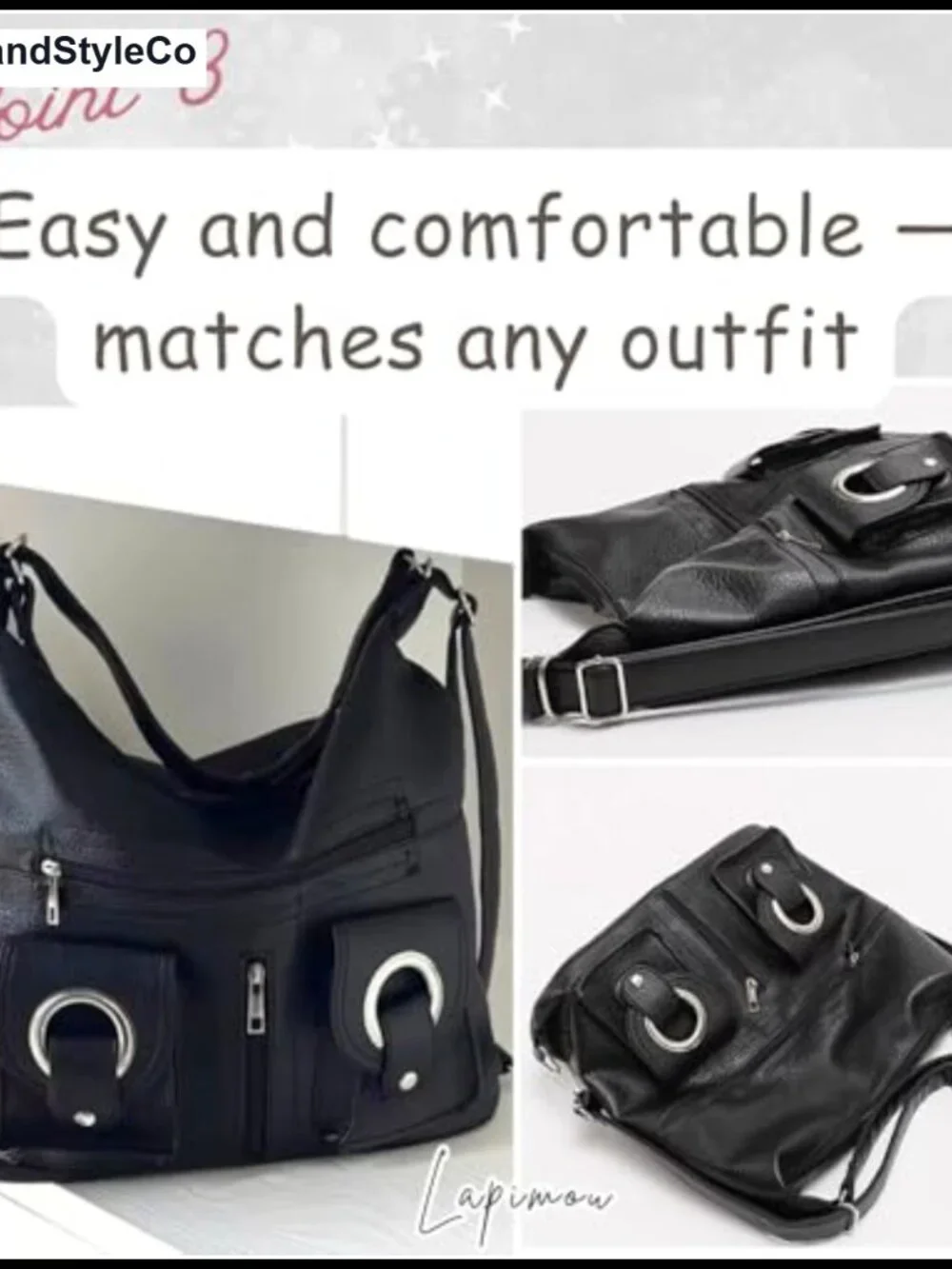Faux Leather Slouchy Hobo Shoulder Bag 2-Way Backpack Handbag Purse